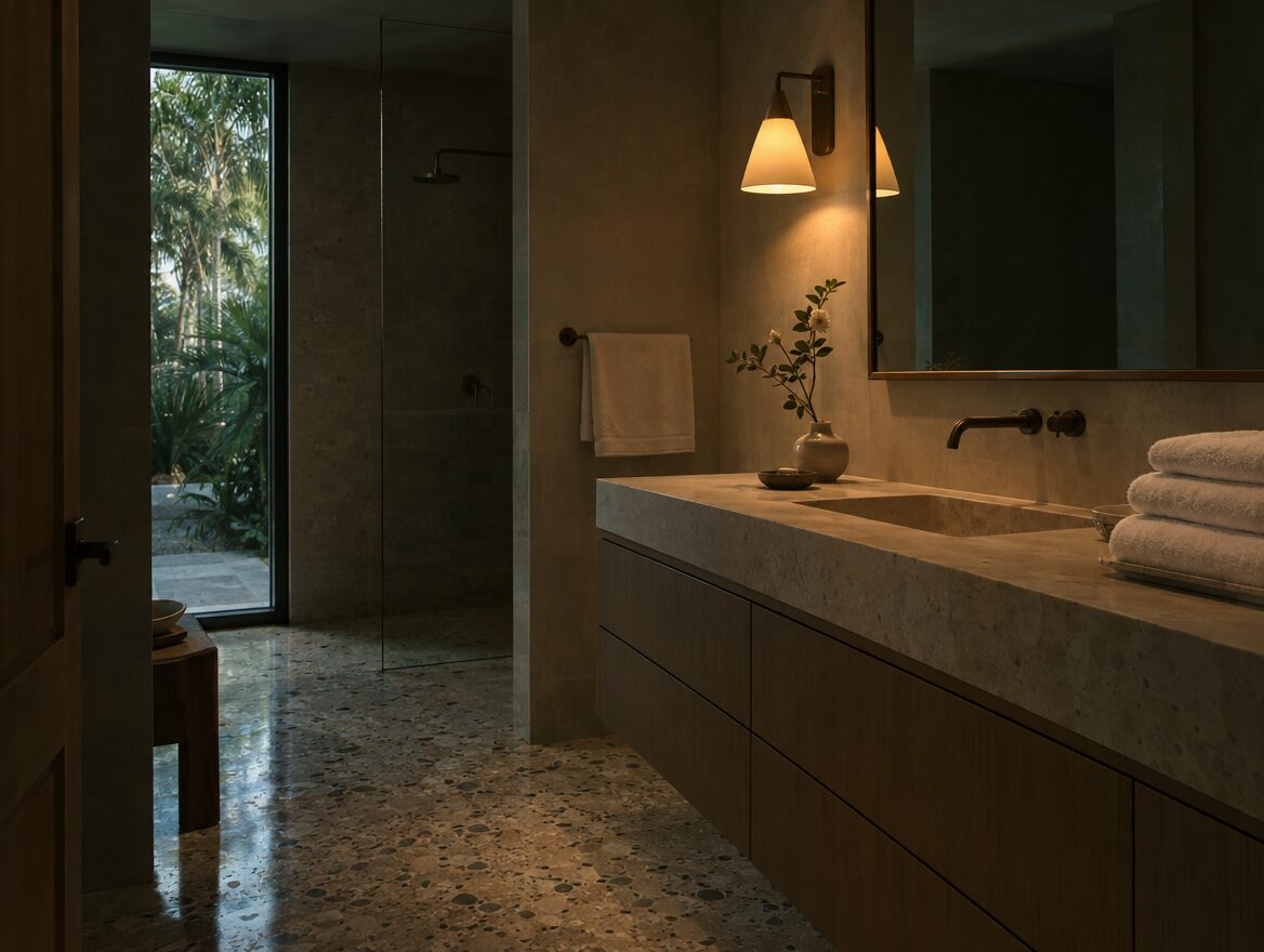 Bathroom, stone and terrazzo